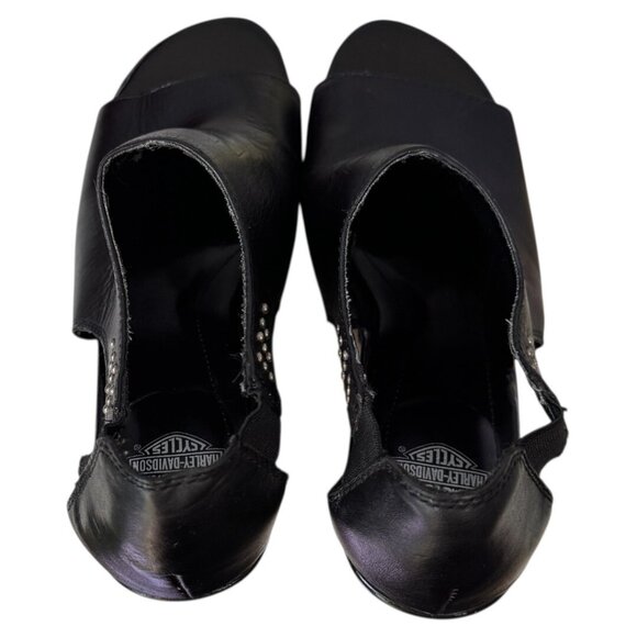 Harley Davidson Women’s Sandals Sz 7 Black Leather Open Toe Slide‎ Wedge - Picture 5 of 10